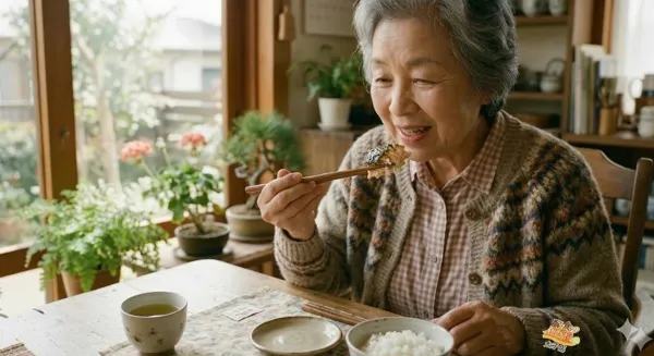 お食事を楽しむご高齢の女性