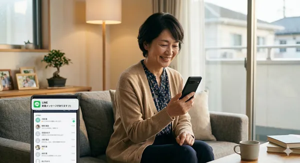 スマートフォンでLINE通知を確認するご家族